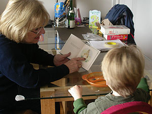 Reading in the morning at the diningroom table...