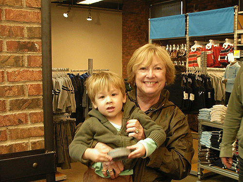 Calvin and Grammy at the giant Old Navy shop in Chelsea, which has to be the most under-rated source of great clothes for young children that's hardly ever synthetic and almost always reasonably priced.