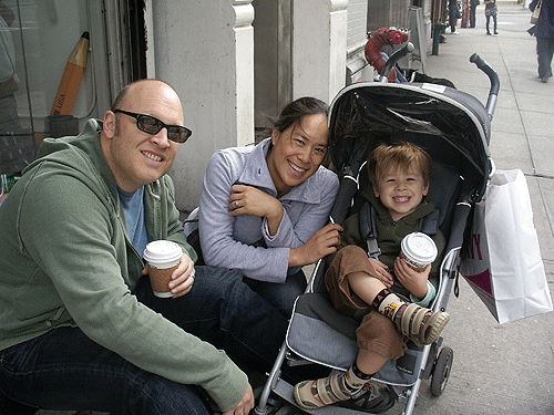Another of the many benefits of having Grammy on hand: someone else to take the photos so we actually get one of the three of us together. (Not to worry, Calin is not imbibing caffeine, he has my decaf white chocolate mocha... but we do find the way he crosses his legs to be hilarious.)