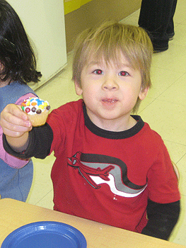 Cupcake happy at his creche celebration