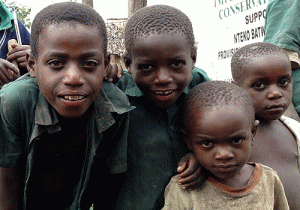 These Batwa boys were playing a game similar to marbles. They were intrigued by out car and were delighted to find out how the hooter functioned.